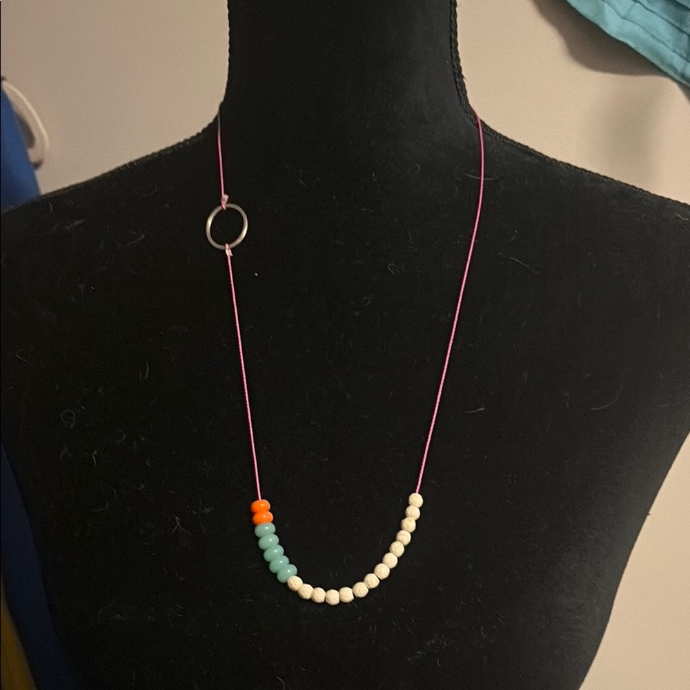 Colorful Beaded Necklace with Pink Cord